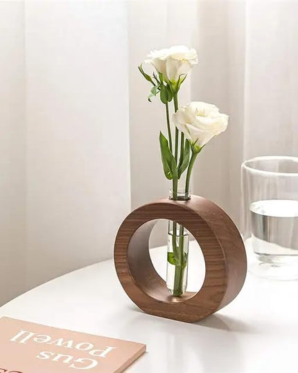 Wooden 1 Glass Test Tube Home Decor Planter Modern Flower Vase with Wood Stand Plant Propagation (17x12.5) cm