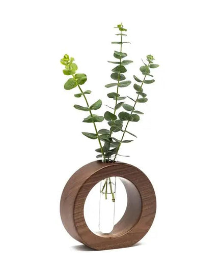 Wooden 1 Glass Test Tube Home Decor Planter Modern Flower Vase with Wood Stand Plant Propagation (17x12.5) cm
