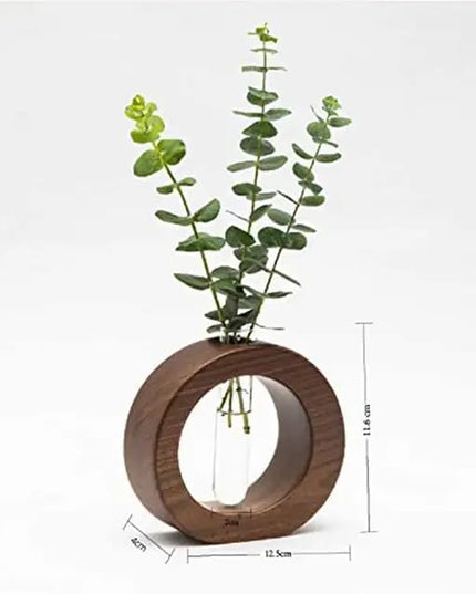 Wooden 1 Glass Test Tube Home Decor Planter Modern Flower Vase with Wood Stand Plant Propagation (17x12.5) cm