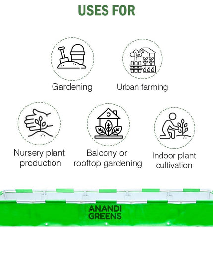 Anandi Green's HDPE UV Protected 360 GSM Green Color Rectangular Plants Grow Bags Suitable for VegetableTerrace Gardening with PVC Pipe Support (8Lx3Wx1H Fit) Pack of 1