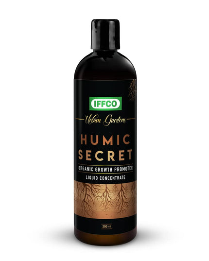 IFFCO Urban Gardens - Humic Secret - 200 ML - Humic Acid + Fulvic Acid + Bio-Potash - Organic Liquid Fertilizer for Plants, Soil Conditioner & Root Growth Promoter - 100% Water Soluble