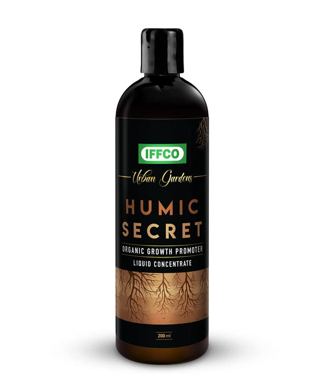 IFFCO Urban Gardens - Humic Secret - 200 ML - Humic Acid + Fulvic Acid + Bio-Potash - Organic Liquid Fertilizer for Plants, Soil Conditioner & Root Growth Promoter - 100% Water Soluble