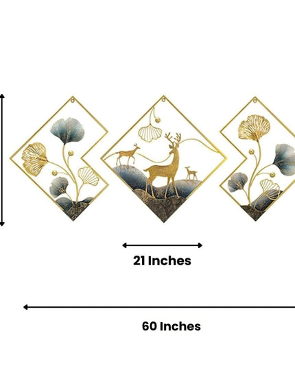 Hansart Diamond Nature Deer Metal Wall Art For Living Room, Hall, Bedroom, Guest Room (60 x 2 x 21 Inches)