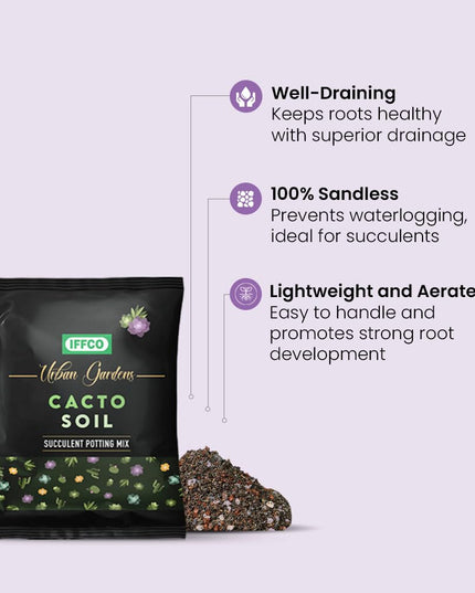 IFFCO Urban Gardens - Cacto Soil 5 Kg - Organic Succulent Potting Soil Mix - Promotes Aeration & Water Retention - 100% Natural with Added Nutrients Succulents & Cactus