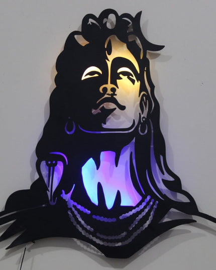HANSART Big Mahadev Shivji Metal Wall Art with Led Light for Living Room, Hall, Office (30 x 30 Inches)