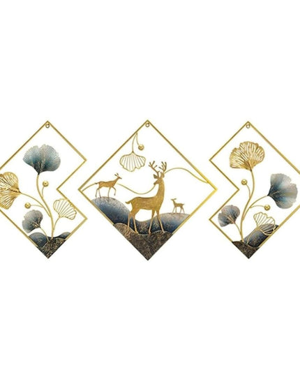 Hansart Diamond Nature Deer Metal Wall Art For Living Room, Hall, Bedroom, Guest Room (60 x 2 x 21 Inches)