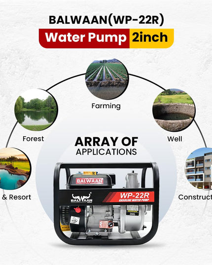 Balwaan Krishi WP-22R Water Pump 2 Inch Outlet | 7 HP Powerful Petrol Engine 4 Stroke | For Irrigation, Water Supply, Sewage Movement and Draining Agriculture Farming | Get 1-litre Engine Oil