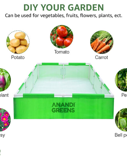 Anandi Green's HDPE UV Protected 360 GSM Green Color Rectangular Plants Grow Bags Suitable for VegetableTerrace Gardening with PVC Pipe Support (8Lx3Wx1H Fit) Pack of 1