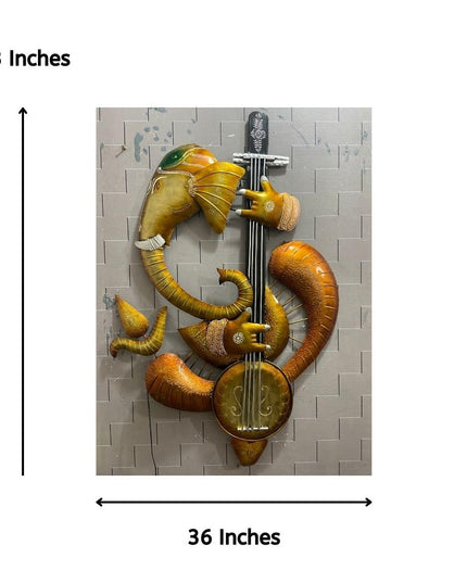 HANSART Ganeshji Playing Sitar Metal Wall Art with LED for Living Room, Bedroom, Hall (36 x 53 Inches)