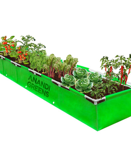 Anandi Green's HDPE UV Protected 360 GSM Green Color Rectangular Plants Grow Bags Suitable for VegetableTerrace Gardening with PVC Pipe Support (8Lx3Wx1H Fit) Pack of 1