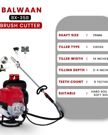 BALWAAN Krishi BX-35B Crop Cutter 35 cc 4 Stroke Backpack Brush Cutter Machine Petrol Operated with Heavy Duty 40 Teeth, 3T and Tap & go Blades and 500ml Engine Oil for Agriculture & Gardening