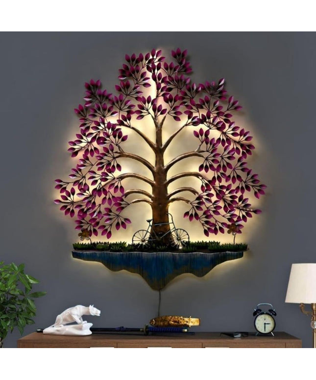 HANSART Cycle Tree Metal Wall Art with Led Light For Living Room, Bedroom, Hall, Guestroom (37 x 45 Inches)