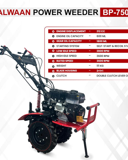 BALWAAN Krishi BP-750E Power Weeder | 212cc 4-Stroke Engine | Electric-Start with Shocker, Triple Adjustable | 40-inch Working Width | Get Free 650 ML Engine Oil & 1.8 L Gear Oil | Latest Model