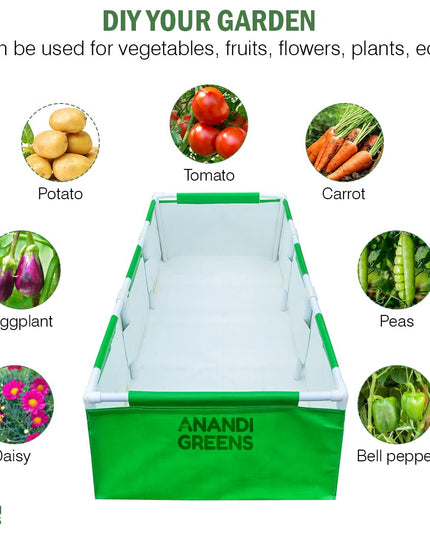 Anandi Green's HDPE UV Protected 360 GSM Green Color Rectangular Plants Grow Bags Suitable for VegetableTerrace Gardening with PVC Pipe Support (8Lx3Wx1H Fit) Pack of 1