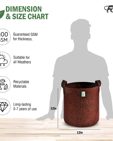 Anandi Green's 400 GSM Eco Friendly Geo Fabric Plant Grow Bag Suitable for Terrace and Flowers Vegetable Gardening 6x6 inch Maroon Color Pack of 10
