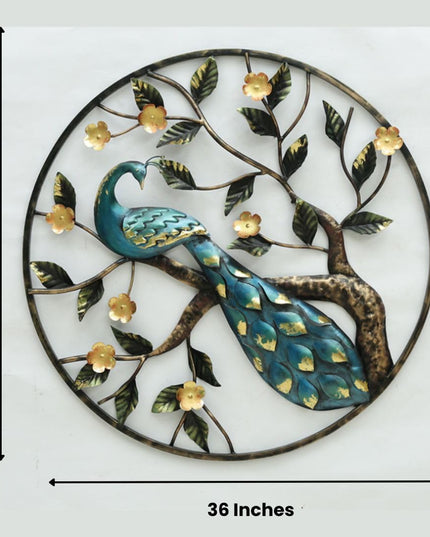 HANSART Special Peacock In Circular Ring Metal Wall Art with LED, Nature Wall Decor (36 x 36 Inches)