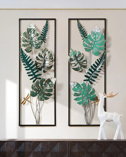 HANSART Palm Leaf Metal Wall Art, Leaves Frame Set of 2, Decorative Leaf Design for Living Room, Bedroom