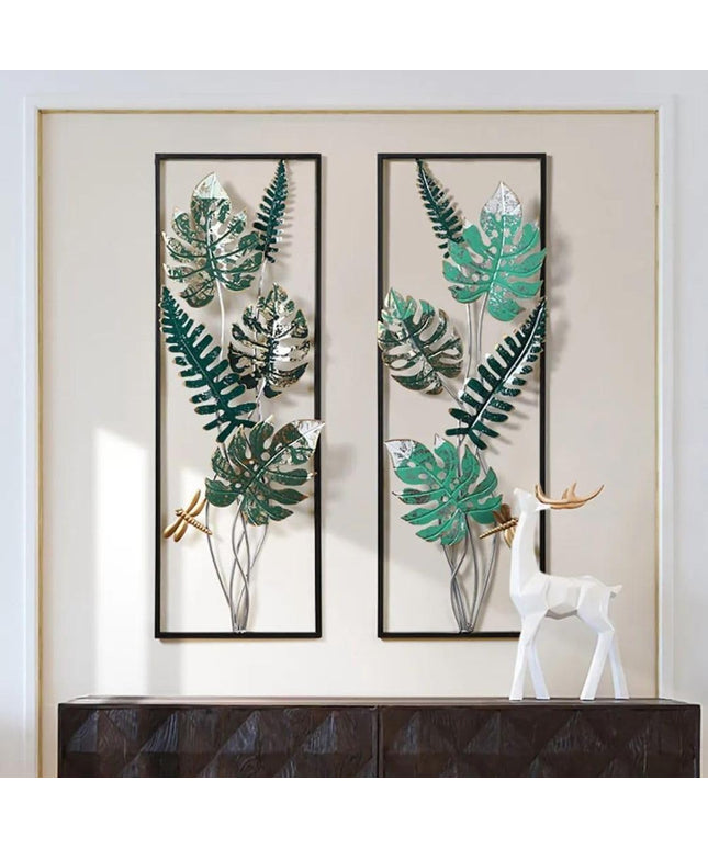 HANSART Palm Leaf Metal Wall Art, Leaves Frame Set of 2, Decorative Leaf Design for Living Room, Bedroom