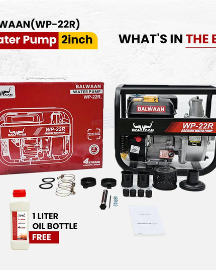 Balwaan Krishi WP-22R Water Pump 2 Inch Outlet | 7 HP Powerful Petrol Engine 4 Stroke | For Irrigation, Water Supply, Sewage Movement and Draining Agriculture Farming | Get 1-litre Engine Oil
