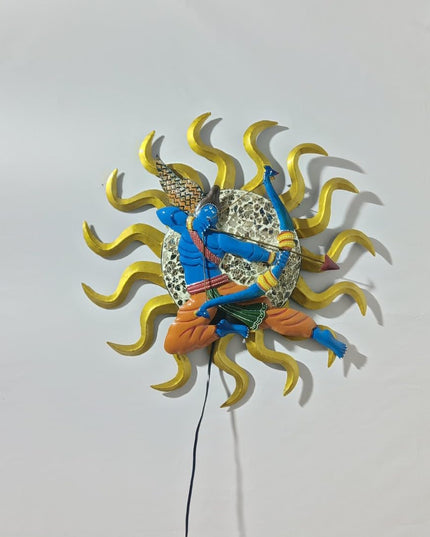 HANSART Shri Ram With Bow And Arrow Sun Metal Wall Art For Living Room, Hall, Bedroom, Guest Room (24 x 24 Inches)