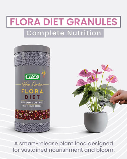 IFFCO Urban Gardens - Flora Diet - 1 Kg - Plant Food For Flower Boost in Plants - Balanced Macro Micro Nutrients & Growth Hormones for Rose, Jasmine etc - Slow Release Granules