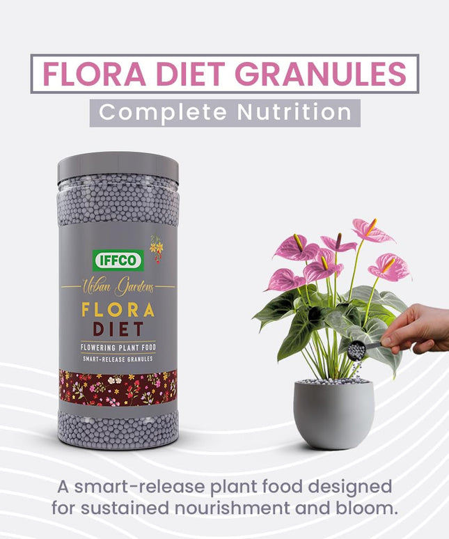 IFFCO Urban Gardens - Flora Diet - 1 Kg - Plant Food For Flower Boost in Plants - Balanced Macro Micro Nutrients & Growth Hormones for Rose, Jasmine etc - Slow Release Granules