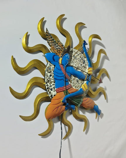 HANSART Shri Ram With Bow And Arrow Sun Metal Wall Art For Living Room, Hall, Bedroom, Guest Room (24 x 24 Inches)