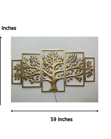 HANSART Designer Panel Tree Metal Wall Art with Led Light, Wall Decor for Living Room, Bedroom, Hall, Entryway