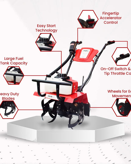 BALWAAN Krishi BW-25 Mini Tiller 63 cc 2 Stroke Petrol Engine Blades are Made of high Carbon Steel for Cultivating & Mixing and Helping to Prepare Soil for Planting & Weeding Free 500ml Engine Oil