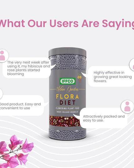 IFFCO Urban Gardens - Flora Diet - 1 Kg - Plant Food For Flower Boost in Plants - Balanced Macro Micro Nutrients & Growth Hormones for Rose, Jasmine etc - Slow Release Granules