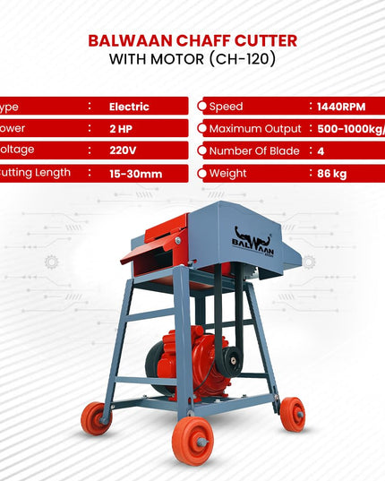 BALWAAN Krishi Chaff Cutter CH-120 with 2HP Motor, Comes with 4 Pieces Blade and RPM is 1440 | Suitable for Cutting up Straw or Hay for Fodder into Small Pieces Use for Small Dairy Farming