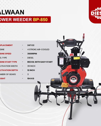 BALWAAN Krishi BP-750E Power Weeder | 212cc 4-Stroke Engine | Electric-Start with Shocker, Triple Adjustable | 40-inch Working Width | Get Free 650 ML Engine Oil & 1.8 L Gear Oil | Latest Model