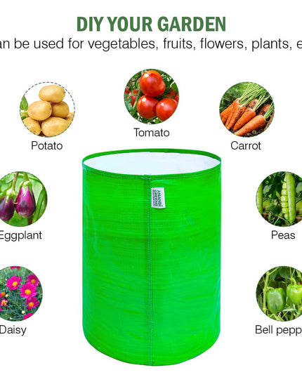 Anandi Green's Premium HDPE Uv Protected 260 GSM Round Shaped Green Colour Plants Grow Bags Suitable for Terrace and Vegetable Gardening 12x12 Inch Pack of 5 Grow Bags