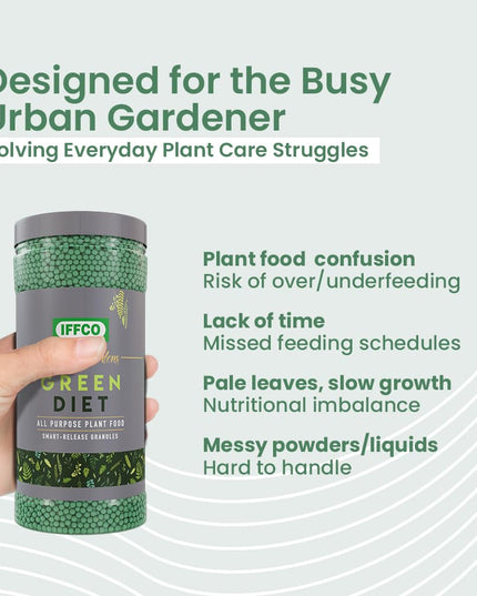 IFFCO Urban Gardens - Green Diet - 1 Kg - Organic Plant Food For Potted Indoor & Outdoor plants, Balanced Macro & Micro Nutrients, Slow-Release Granules