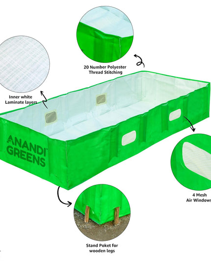 Anandi Green's 6X3X2 Feet 450 GSM Green Color HDPE UV Stabilize Imported Vergin Fabric Agro Vermi Compost Making Bed Compost Bed