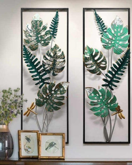 HANSART Palm Leaf Metal Wall Art, Leaves Frame Set of 2, Decorative Leaf Design for Living Room, Bedroom
