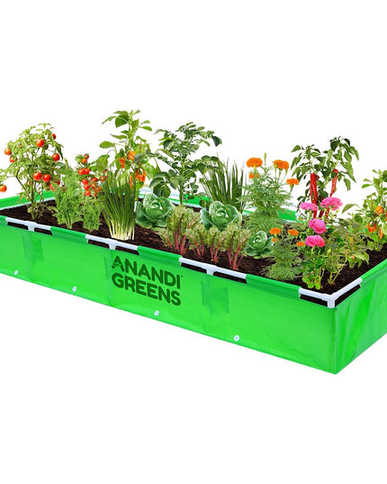 Anandi Green's HDPE UV Protected 360 GSM Green Color Rectangular Plants Grow Bags Suitable for VegetableTerrace Gardening with PVC Pipe Support (8Lx3Wx1H Fit) Pack of 1