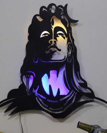 HANSART Big Mahadev Shivji Metal Wall Art with Led Light for Living Room, Hall, Office (30 x 30 Inches)
