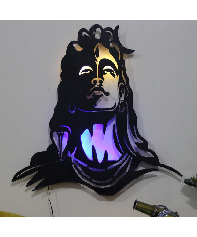 HANSART Big Mahadev Shivji Metal Wall Art with Led Light for Living Room, Hall, Office (30 x 30 Inches)