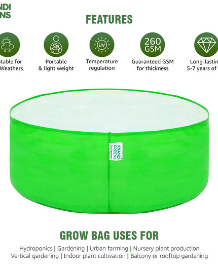 Anandi Green's Premium HDPE Uv Protected 260 GSM Round Shaped Green Colour Plants Grow Bags Suitable for Terrace and Vegetable Gardening 12x12 Inch Pack of 5 Grow Bags