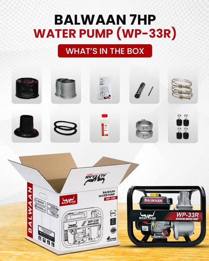 Balwaan Krishi WP-22R Water Pump 2 Inch Outlet | 7 HP Powerful Petrol Engine 4 Stroke | For Irrigation, Water Supply, Sewage Movement and Draining Agriculture Farming | Get 1-litre Engine Oil