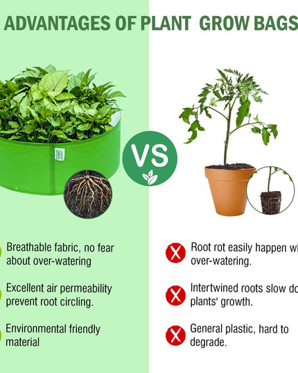 Anandi Green's Premium HDPE Uv Protected 260 GSM Round Shaped Green Colour Plants Grow Bags Suitable for Terrace and Vegetable Gardening 12x12 Inch Pack of 5 Grow Bags