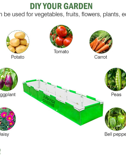 Anandi Green's HDPE UV Protected 360 GSM Green Color Rectangular Plants Grow Bags Suitable for VegetableTerrace Gardening with PVC Pipe Support (8Lx3Wx1H Fit) Pack of 1