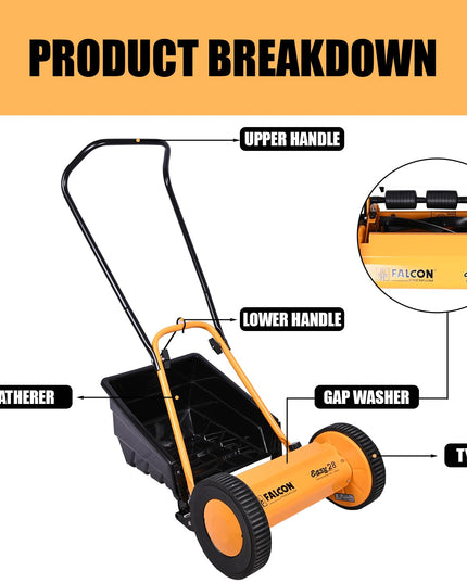 FALCON ‎EASY-28 11" Manual Cylindrical Lawn Mower 300mm Grass Cutting Machine with 20L Catcher Box for Maintaining Garden Yard Farm Upto 150 Square Meters