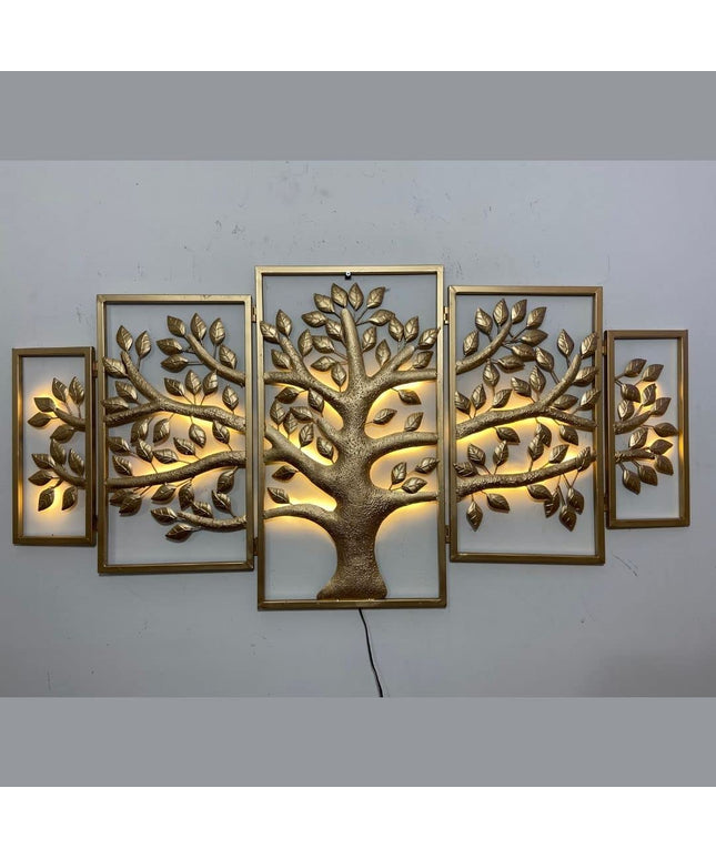 HANSART Designer Panel Tree Metal Wall Art with Led Light, Wall Decor for Living Room, Bedroom, Hall, Entryway