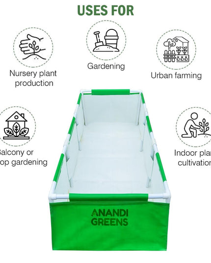 Anandi Green's HDPE UV Protected 360 GSM Green Color Rectangular Plants Grow Bags Suitable for VegetableTerrace Gardening with PVC Pipe Support (8Lx3Wx1H Fit) Pack of 1