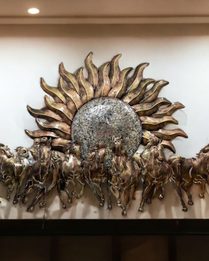 HANSART Special 7 Horses with Sun Metal Wall Art with Led Light, Wall Decor for Living Room, Bedroom, Hall (55 x 33 Inches)