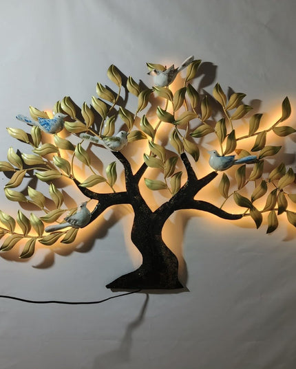 5 Birds Metal Wall Tree Decorative Art with Led for Home Or Office (47 x 32 Inches)