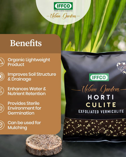 IFFCO Urban Gardens - HortiCulite - 450gm - Exfoliated Vermiculite for Plants, Hydroponics - Organic Lightweight Amendment to Soil/Potting Mix, to Improve Aeration & Water Retention