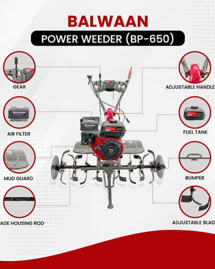 BALWAAN Krishi BP-750E Power Weeder | 212cc 4-Stroke Engine | Electric-Start with Shocker, Triple Adjustable | 40-inch Working Width | Get Free 650 ML Engine Oil & 1.8 L Gear Oil | Latest Model